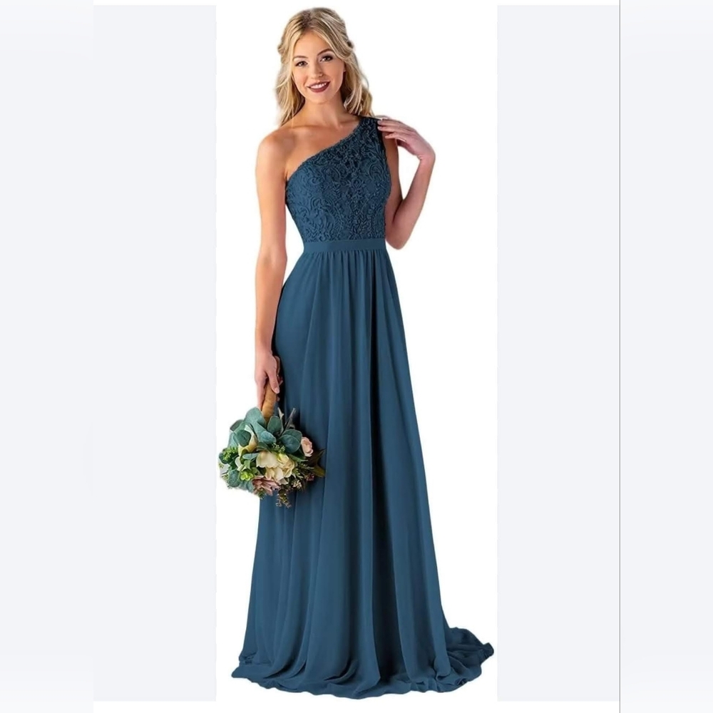 VNAIX Wedding Dress Bridal Party Exquisite One Shoulder Teal Long Fitted Bodice
